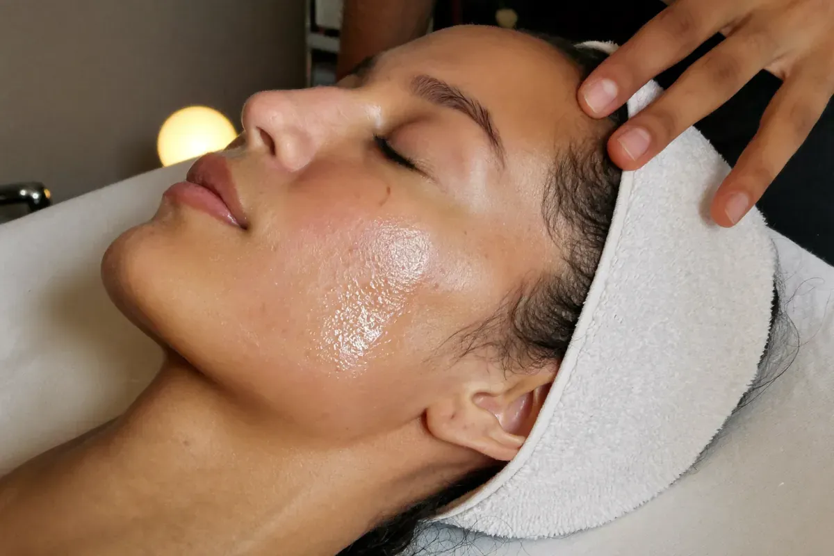 Dewy, glowing skin right after a facial